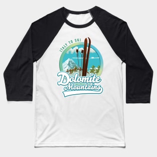 Dolomite Mountains Italy Ski logo Baseball T-Shirt